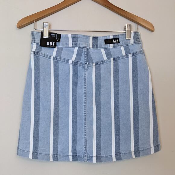 NWT KUT FROM THE KLOTH Connie Striped Asymmetrical Denim Mini Jean Skirt Size 0 - Picture 5 of 8